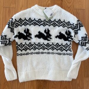 Bunny print knit sweater , ski sweater
